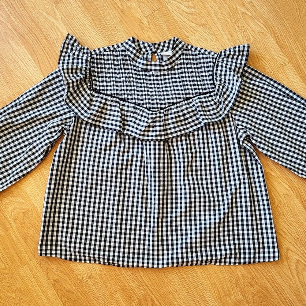 A New Day prairie black gingham blouse